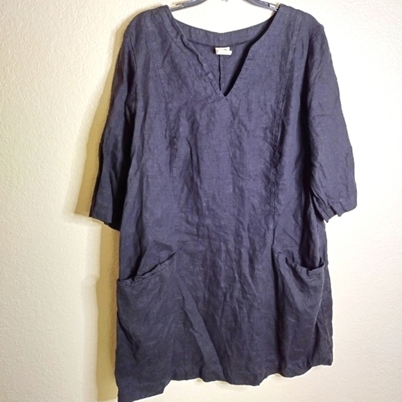 Len Ok linen langenlook loose v neck pocket 3/4 sleeve dress sz XXL - Picture 1 of 9